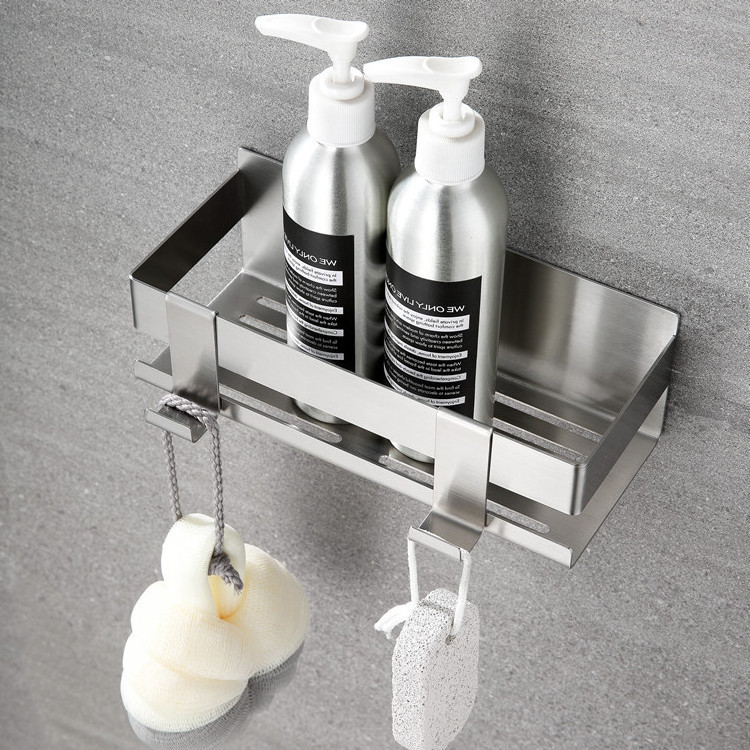 Wall Mount Rustproof Shower Caddy Storage Rack Stainless Steel 304 Bathroom Shelf With Two Towel Hook