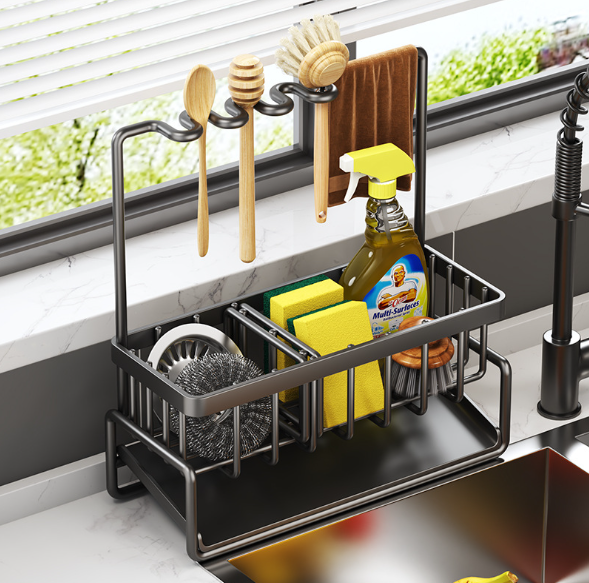 Kitchen Sink Soap Sponge Rag Storage Holder Countertop Drain Organizer carbon steel Hanging Faucet Storage Rack