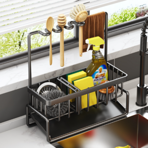 Kitchen Sink Soap Sponge Rag Storage Holder Countertop Drain Organizer carbon steel Hanging Faucet Storage Rack