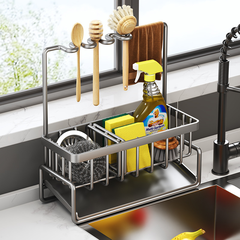 Kitchen Sink Soap Sponge Rag Storage Holder Countertop Drain Organizer carbon steel Hanging Faucet Storage Rack