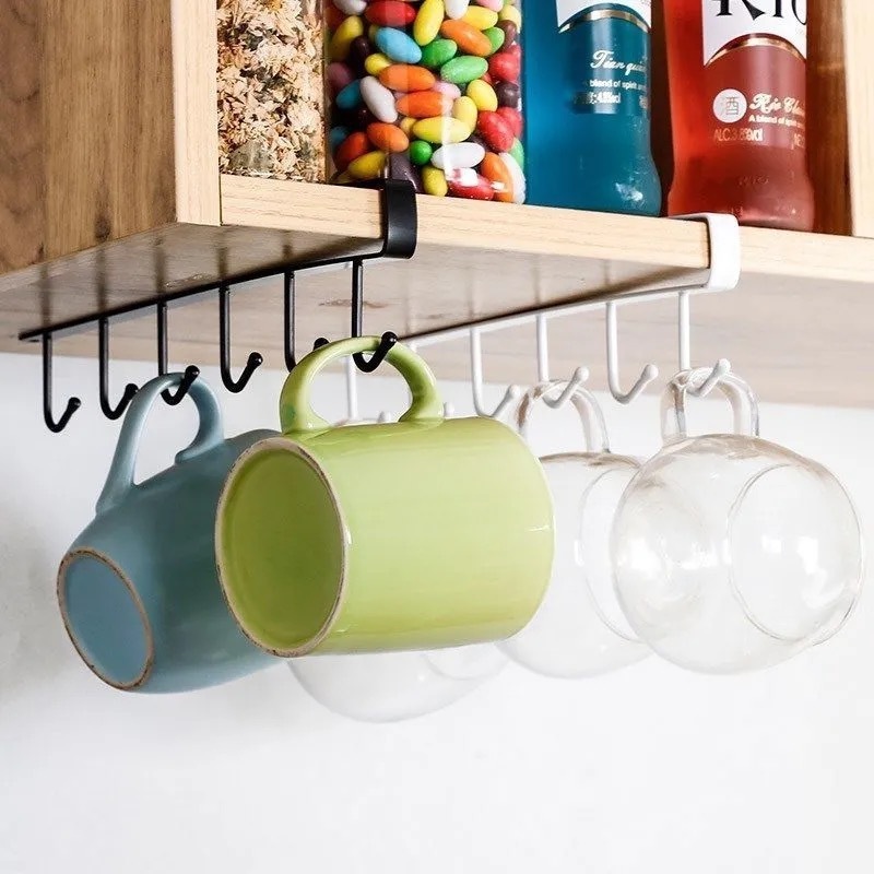 Factory latest OEM Kitchen iron art non-marking nail-free hook multi-row cabinet storage hanger six-piece row hook