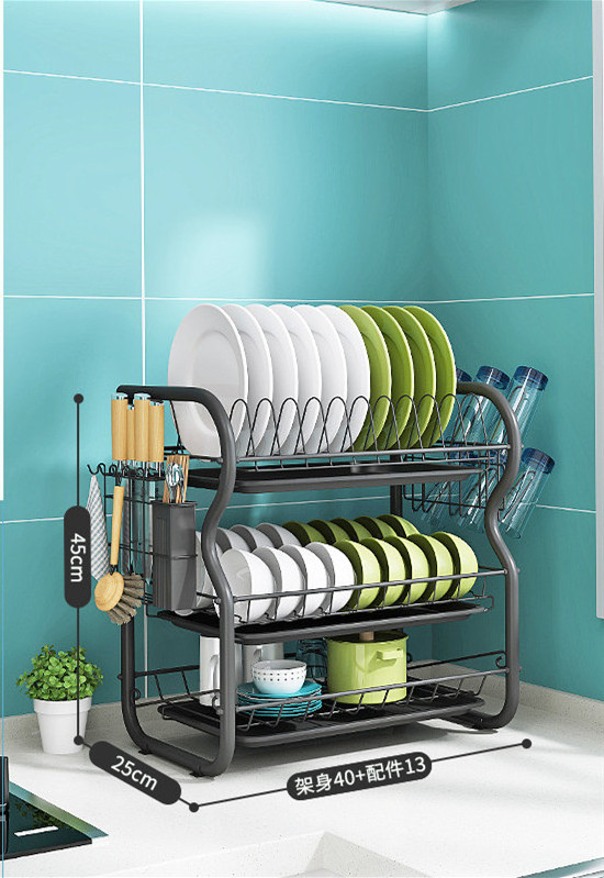 Kitchen accessories 3 Tier Dish Storage Rack Utensil Holder Organizer Drainer Countertop Dish Drying Drainer Rack