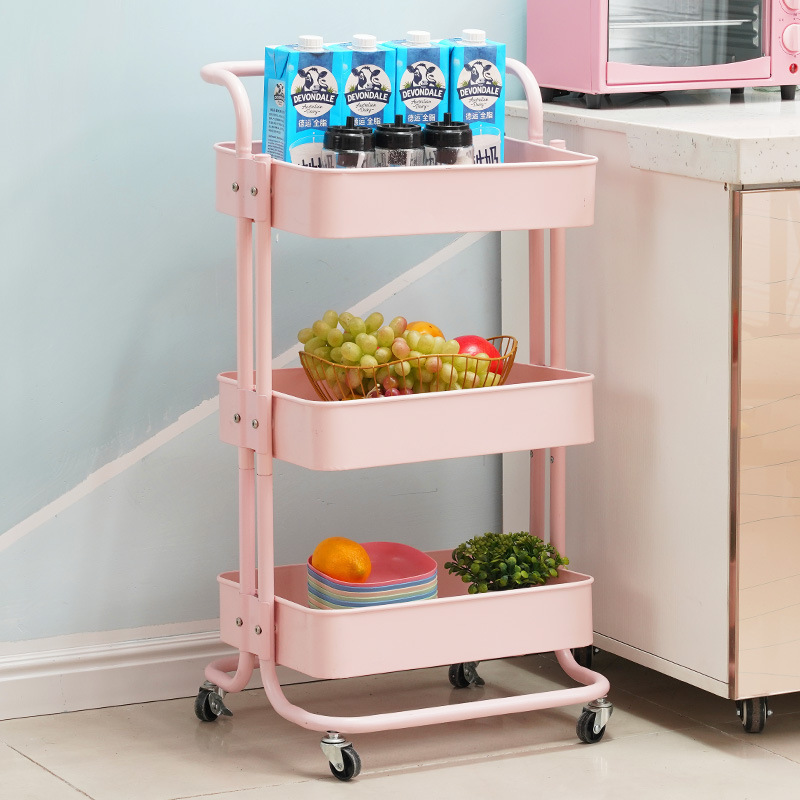 Wholesale steel 3 tier mesh wire basket mobile rolling storage rack bathroom utility shelf kitchen cart trolley with wheels