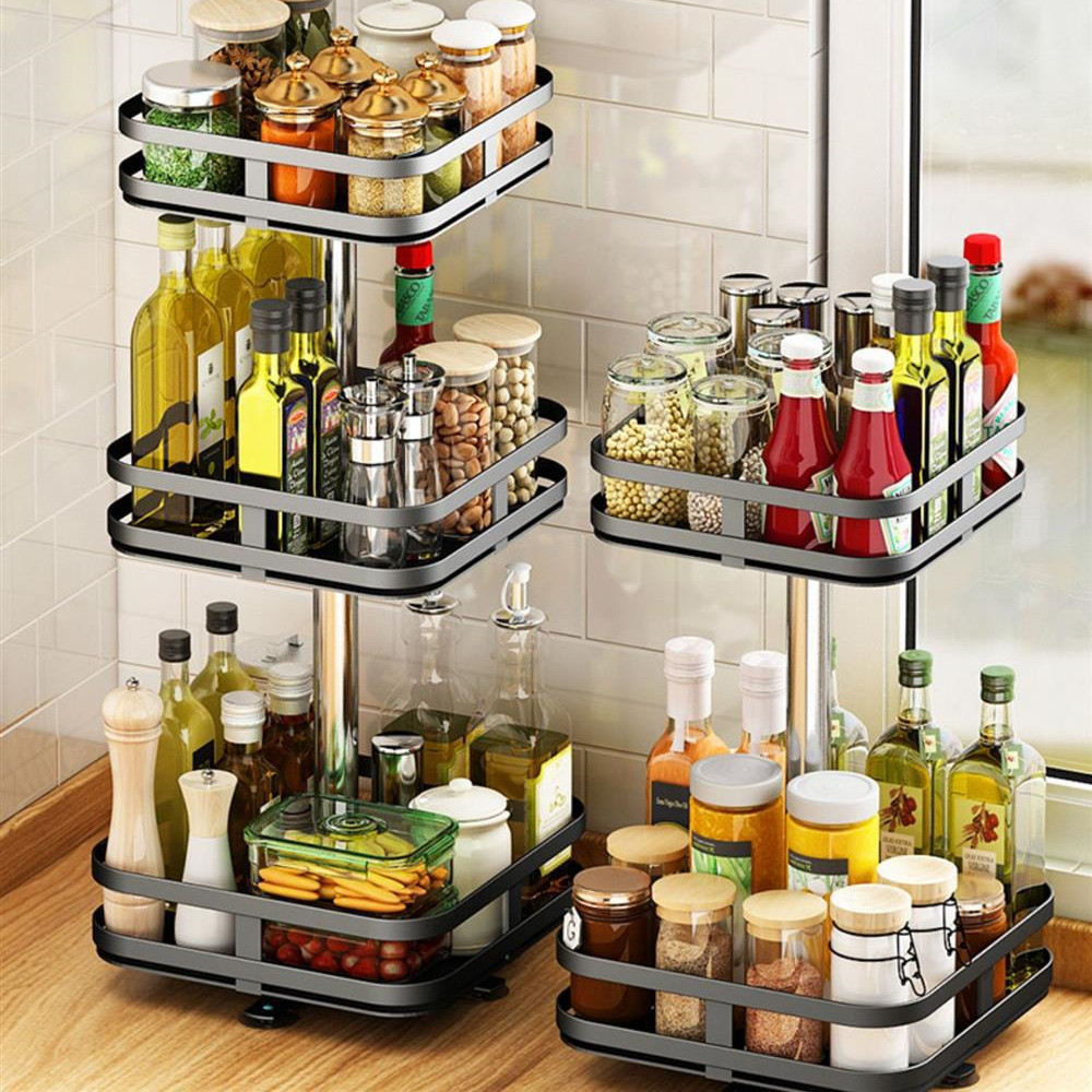 Kitchen Rotating Shelf Steel Seasoning Organizer Rack