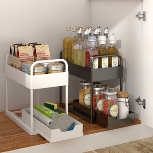 Hot Sale Pull Out Cabinet Organizer 2-tier Sliding Shelf Storage Multi-use For Under Kitchen Bathroom Sink Organizer