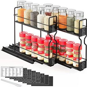 Closet Spice Rack Organizer For Cabinet Heavy Duty Seasoning 2 Tier Kitchen Rack Metal Storage Stand Slide Out Cabinet