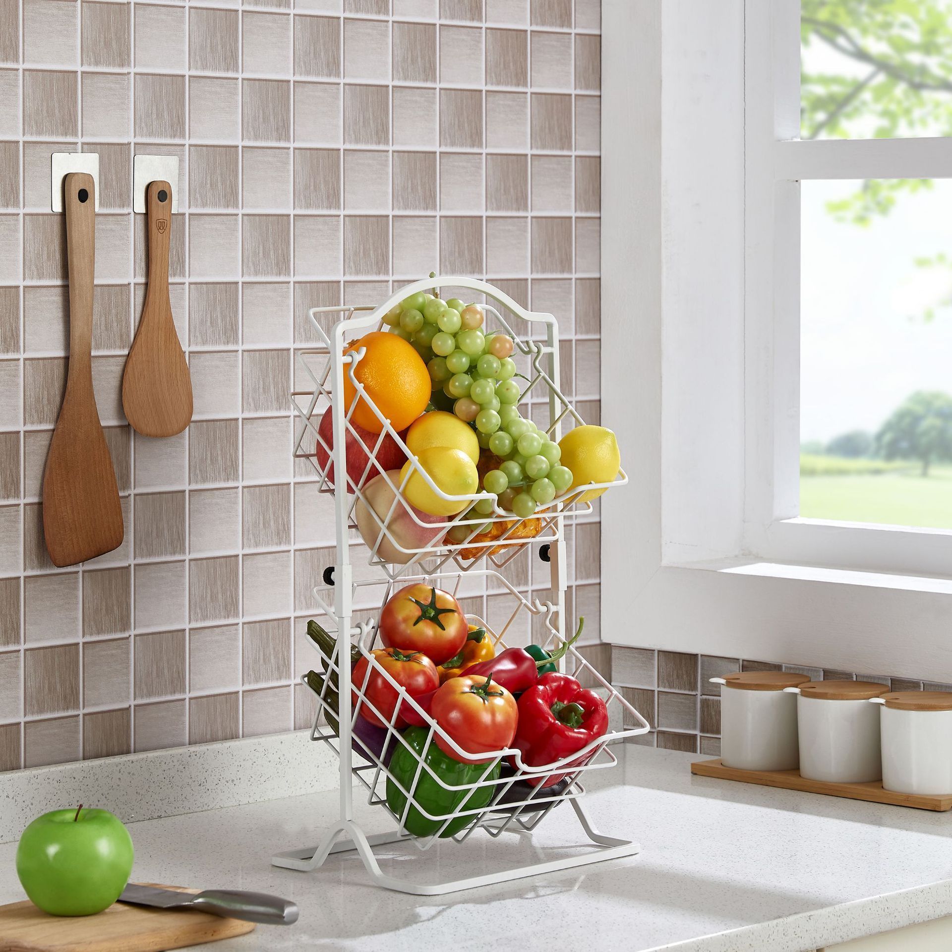 Metal Wire mesh basket 3 tier detachable hanging baskets rotatable storage household fruit vegetable storage basket