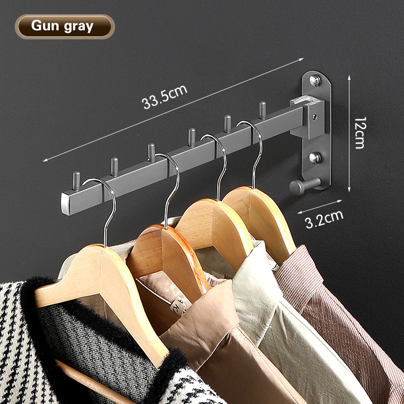 Home Storage Organization Space Saving Folding Retractable Clothes Rack Stainless Steel Clothes Hair Coat Wall Hook Hanger Pole