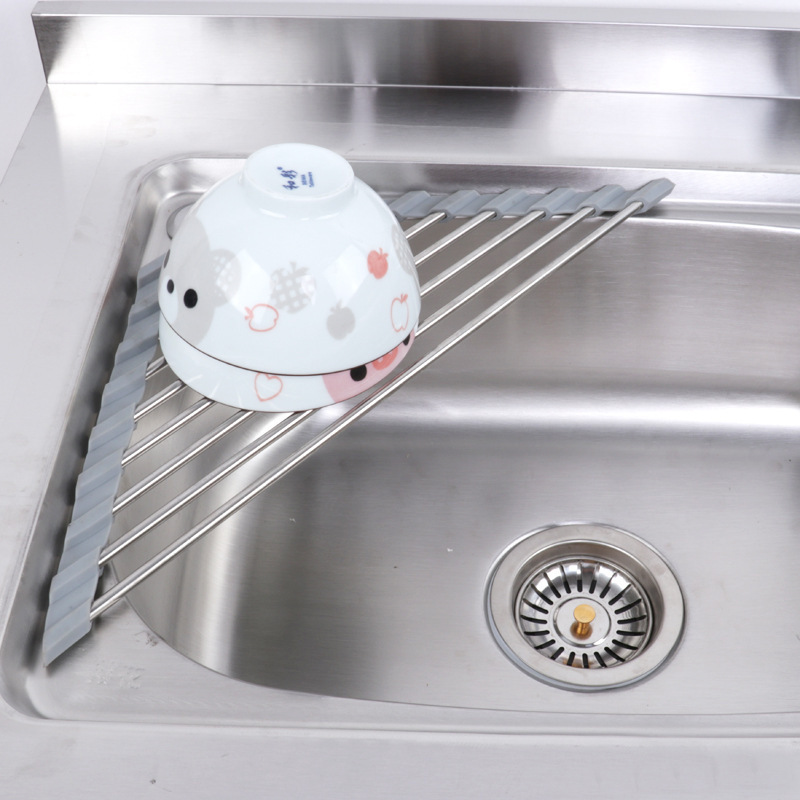 Folding triangle sink shelf drain sponge filter rack drying dish rack stainless steel dish drainer rack