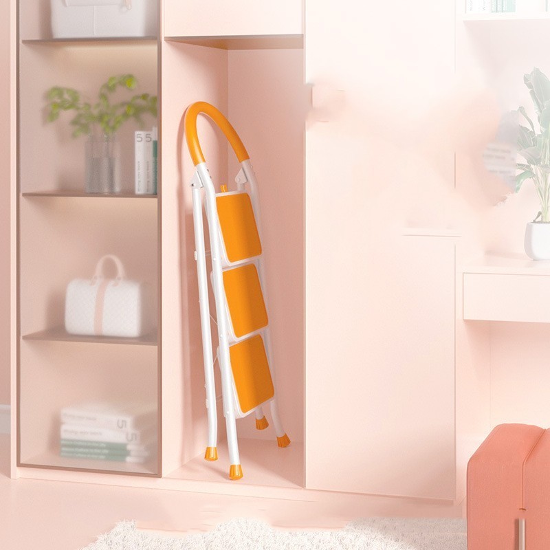 2-6 Step Orange Compact Steel Daily Use Ladder With Handrail