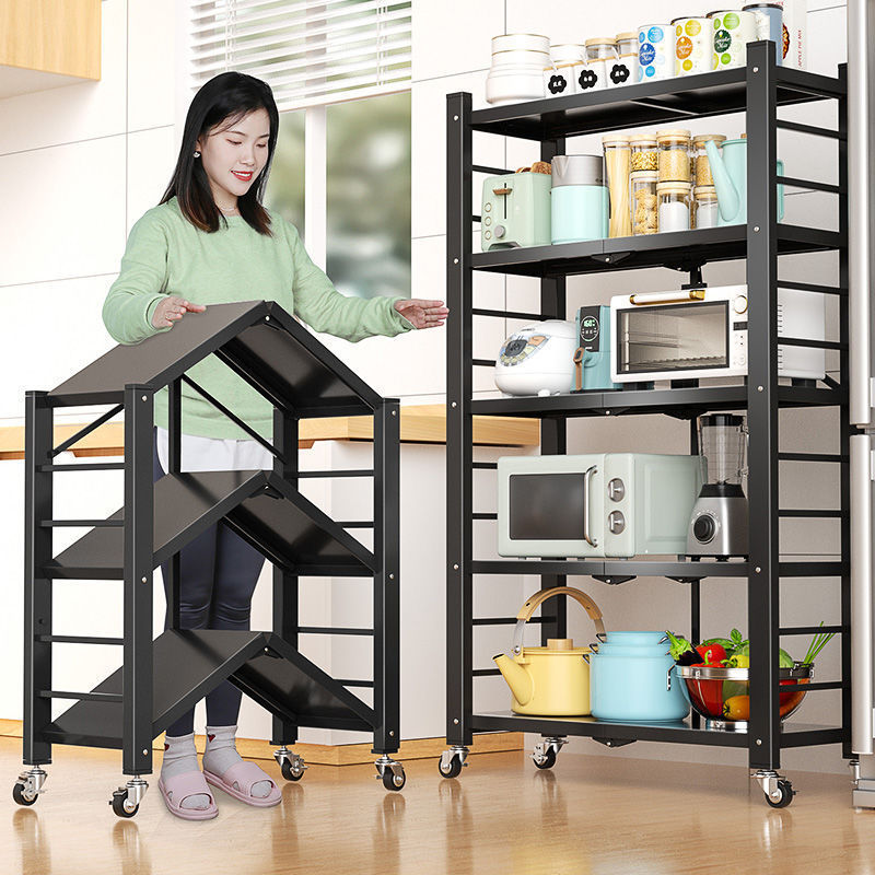 3-5 Tier Metal Foldable Collapsible Kitchen Storage Folding Shelf Rack For Bathroom Kitchen Living Room