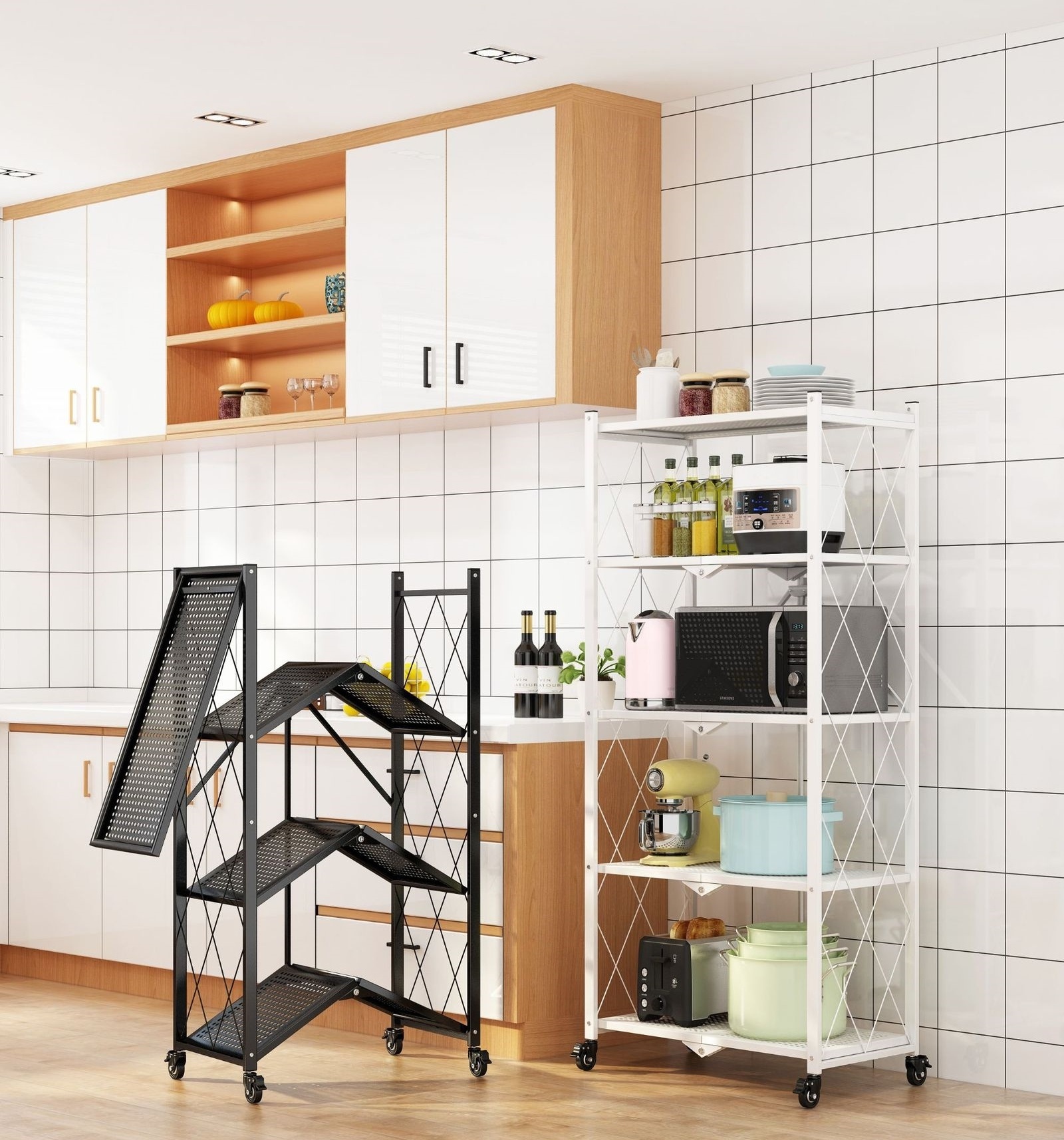 Folding Kitchen Storage Shelf Rack With Wheels Kitchen Organizer Shelf