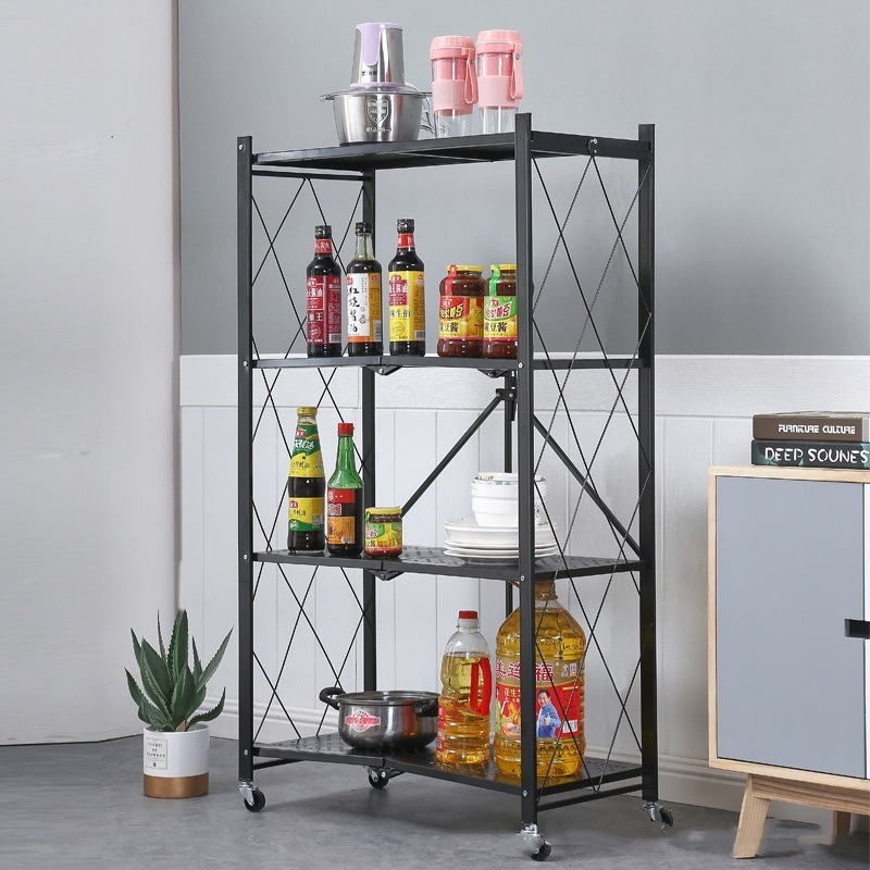 Folding Kitchen Storage Shelf Rack With Wheels Kitchen Organizer Shelf