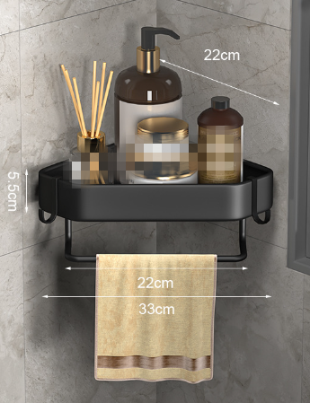 Bathroom Shelf Organizer Black Carbon Steel Corner Shelf Shampoo Storage Shower Caddy with Two Hooks