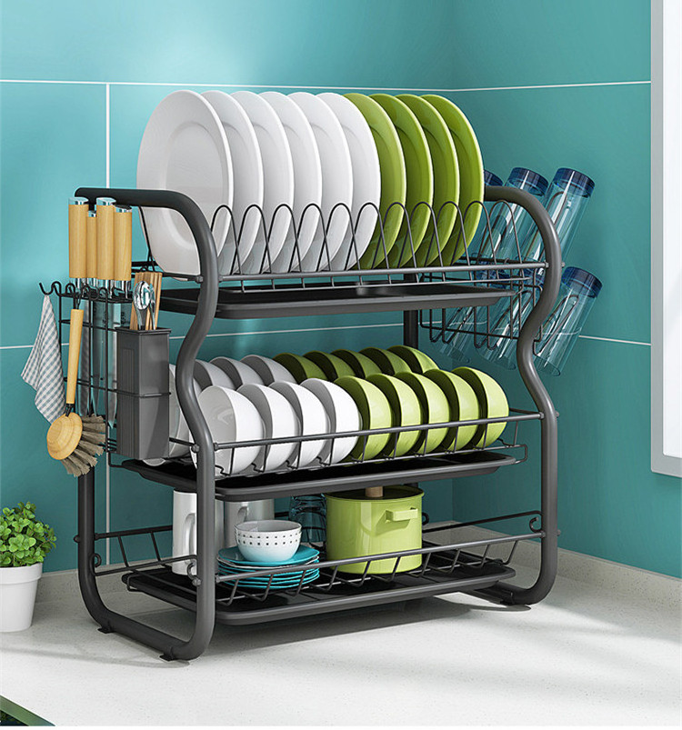 Kitchen accessories 3 Tier Dish Storage Rack Utensil Holder Organizer Drainer Countertop Dish Drying Drainer Rack