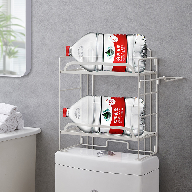 No Drilling Bathroom Over The Toilet Organizer Storage Rack Shelf with Hanging Hook Adhesive Base and Paper Towel Holder