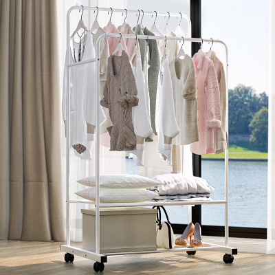 Modern metal garment rack for closet with wheels & cloth cover