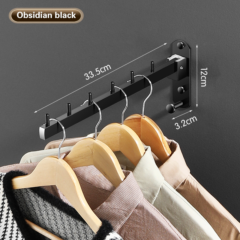 Home Storage Organization Space Saving Folding Retractable Clothes Rack Stainless Steel Clothes Hair Coat Wall Hook Hanger Pole