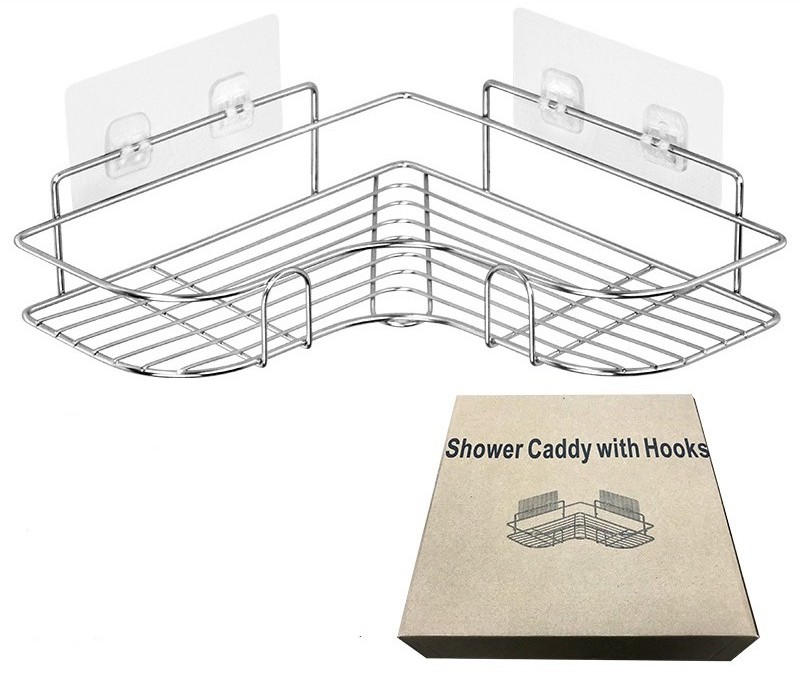 Self Adhesive Wall Shower Corner Storage Wire Rack Silver Stainless Steel Bathroom Shelf