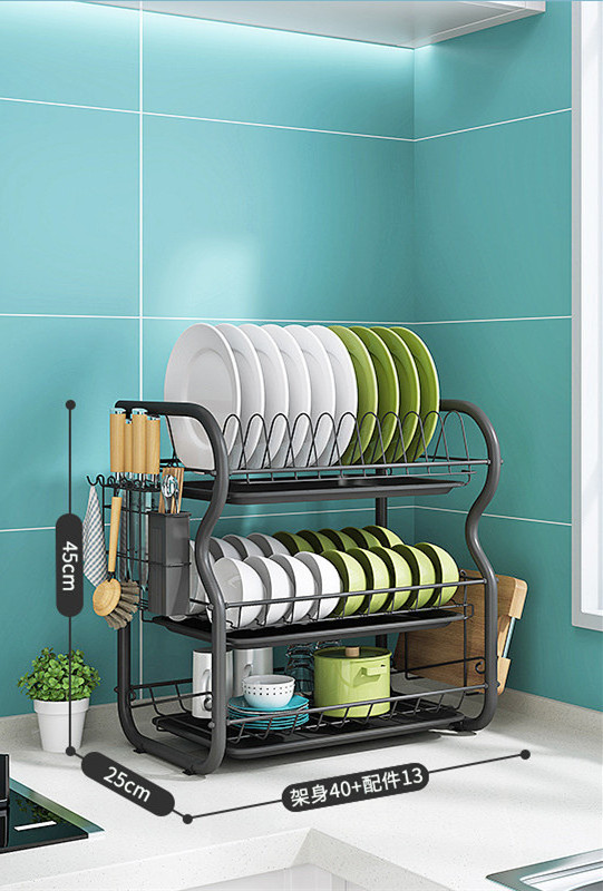 Kitchen accessories 3 Tier Dish Storage Rack Utensil Holder Organizer Drainer Countertop Dish Drying Drainer Rack