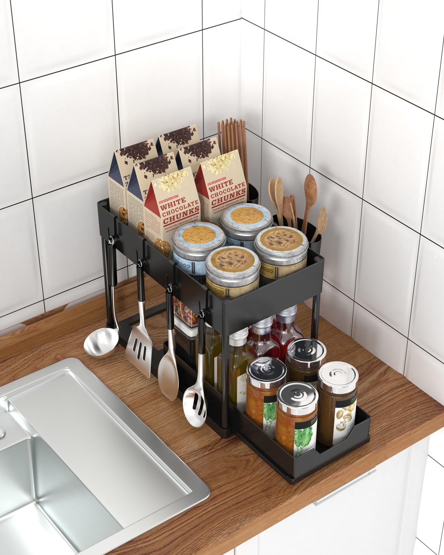 Hot Sale Pull Out Cabinet Organizer 2-tier Sliding Shelf Storage Multi-use For Under Kitchen Bathroom Sink Organizer