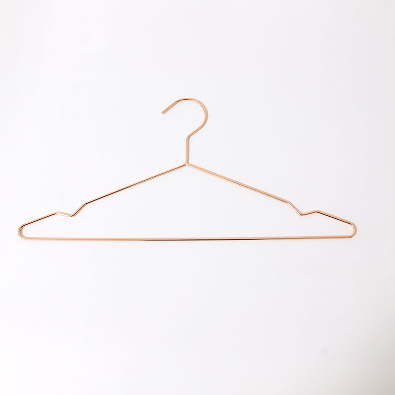 Rose Gold Shiny Metal Wire Top Clothes Hangers Hotel Wholesale Cheap Metal for Shirts Coat Storage & Display