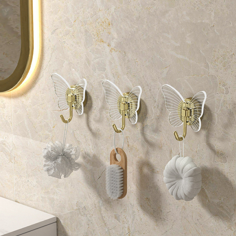 Bathroom No Punch Wall Gold Butterfly Hook No Mark Hanging Cloth Hook Entry Gate Strong Self Adhesive Hook