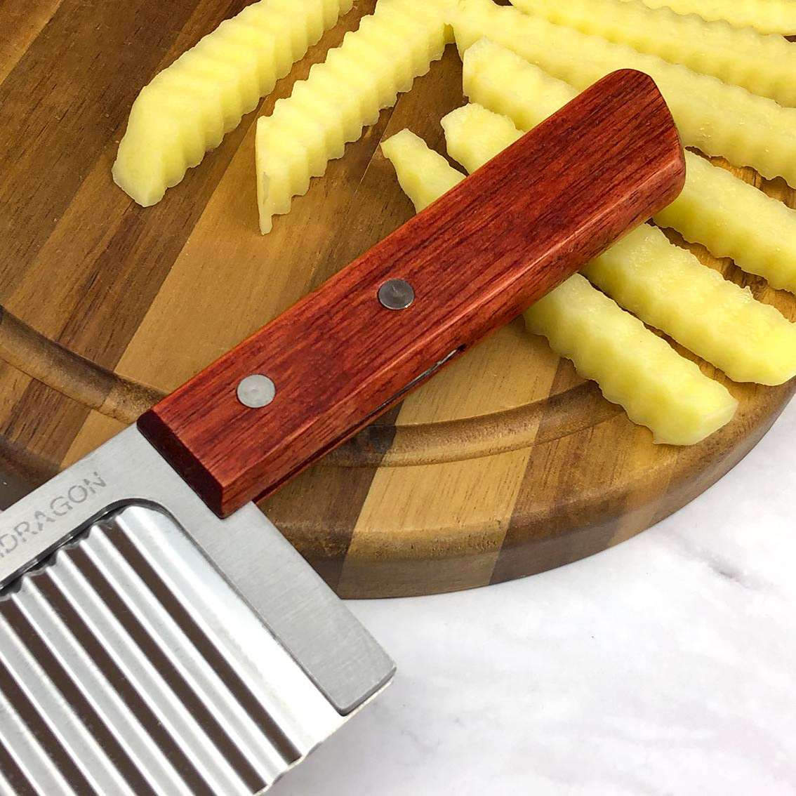 Stainless Steel Wide Crinkle Cutter Vegetable Salad Chopping Knife Tool Accessories Wooden Handle Vegetable Salad Chopper Knife