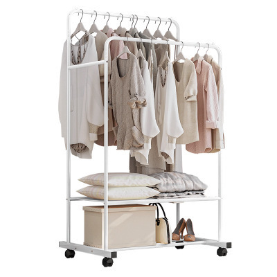 Modern metal garment rack for closet with wheels & cloth cover