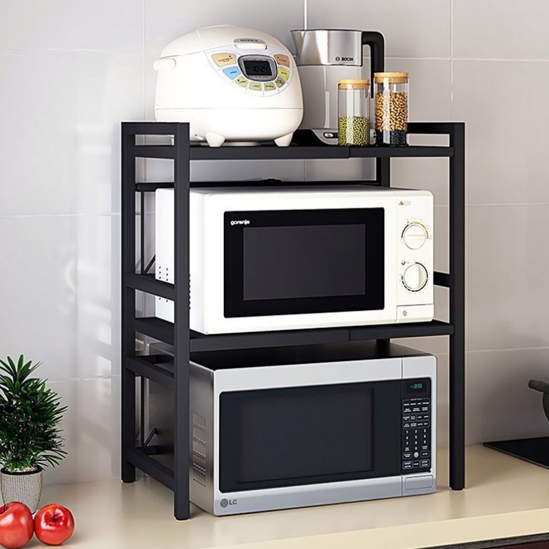 Double Layers Adjustable Kitchen Organizer Shelf Metal Microwave Oven Storage Rack