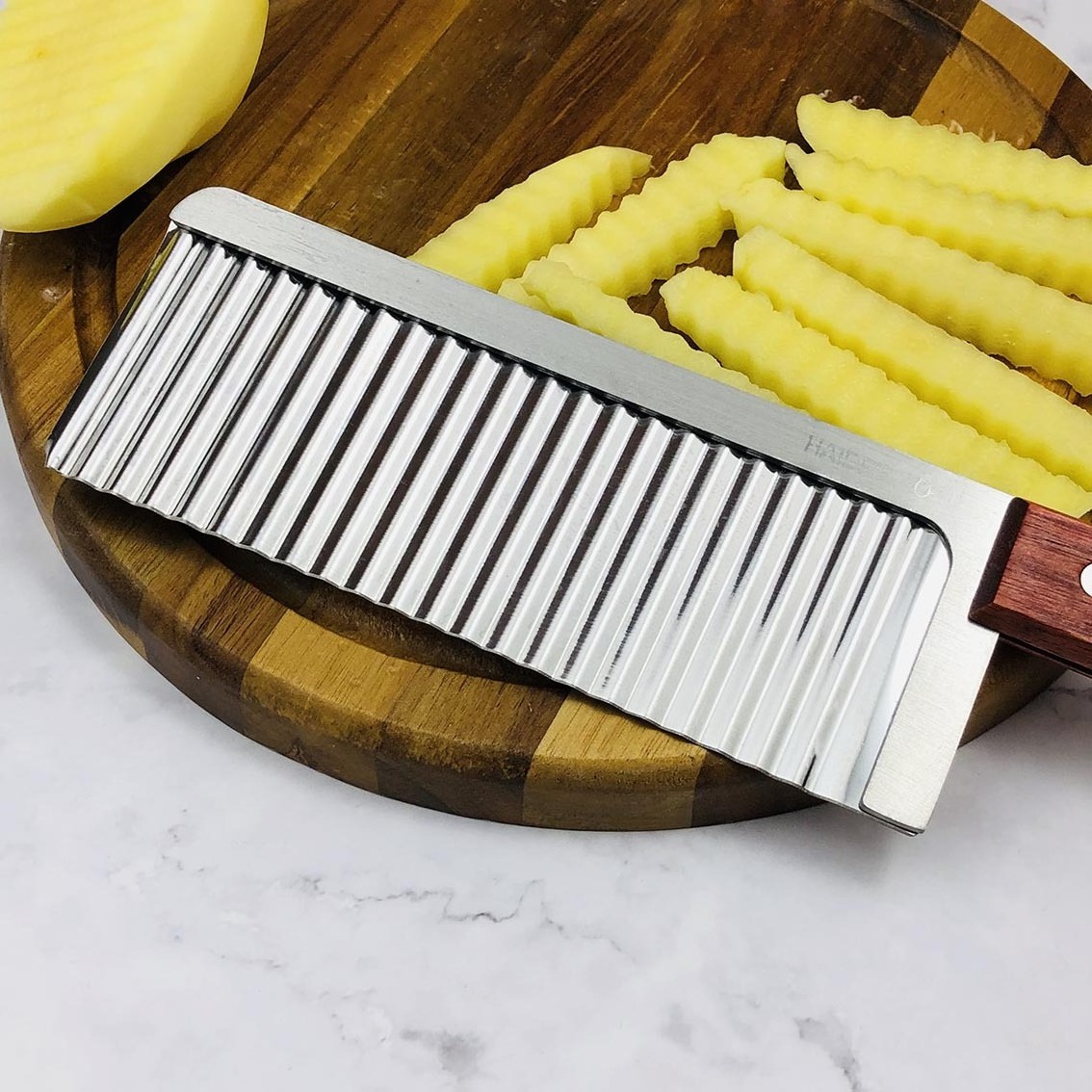 Stainless Steel Wide Crinkle Cutter Vegetable Salad Chopping Knife Tool Accessories Wooden Handle Vegetable Salad Chopper Knife