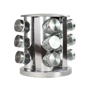 Stainless Steel Jar Set Rack Sugar Pepper Bottles Salt Shakers Rotating Spice Rack Organizer