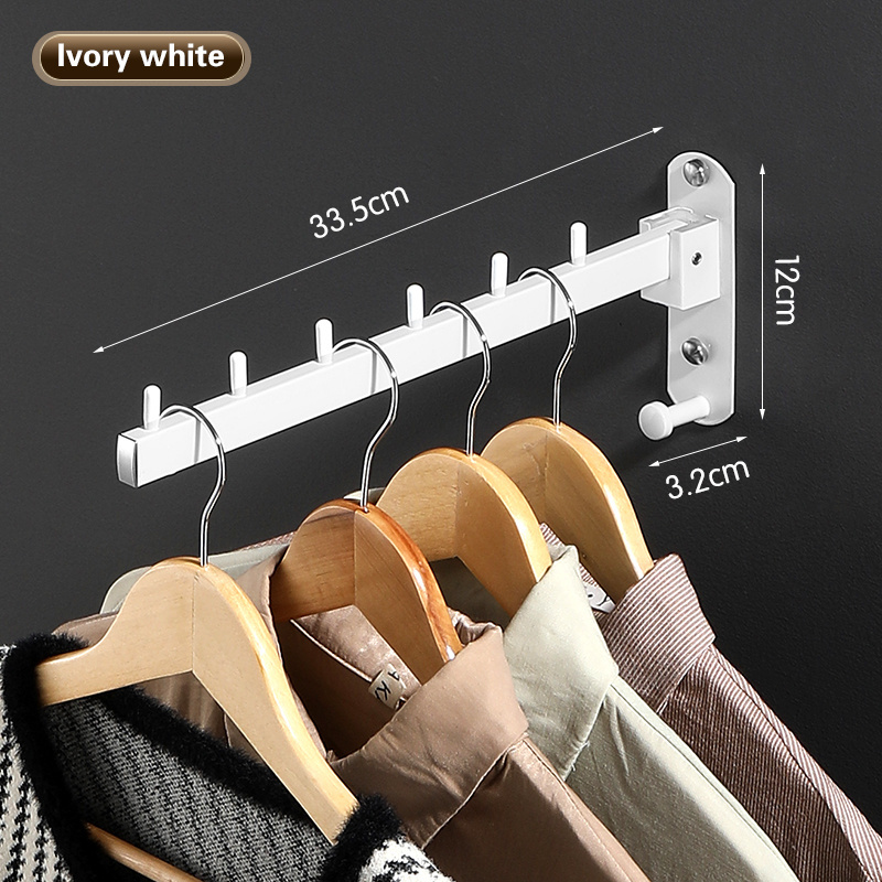 Home Storage Organization Space Saving Folding Retractable Clothes Rack Stainless Steel Clothes Hair Coat Wall Hook Hanger Pole