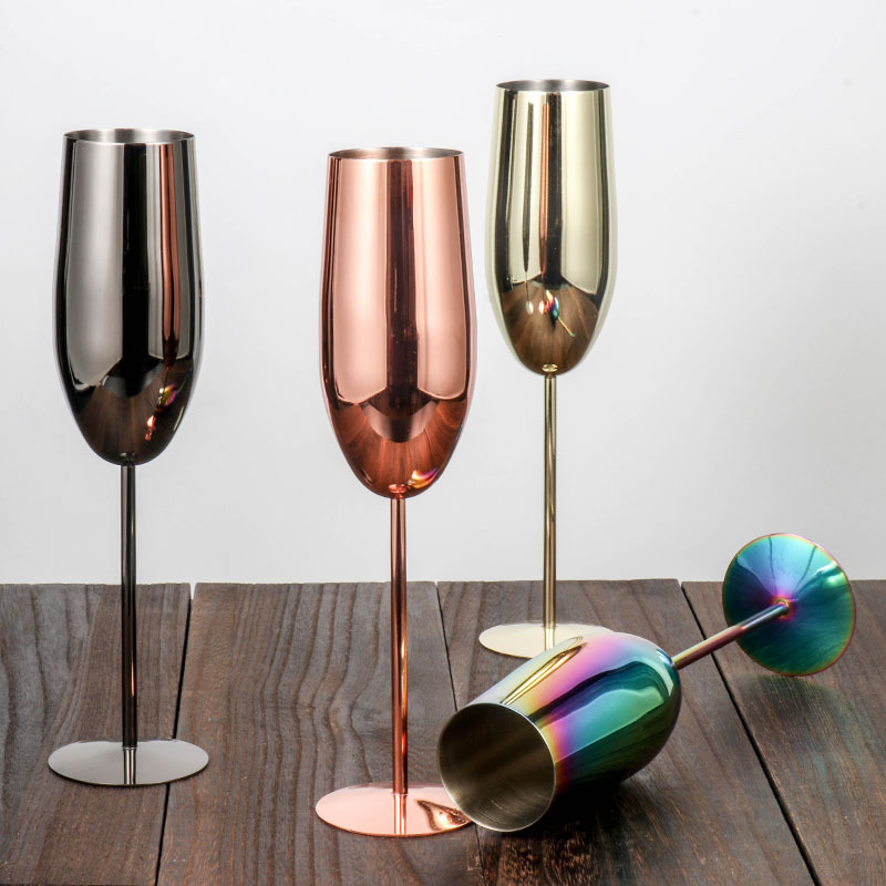 High Quality  Stainless Steel Champagne Wine Glasses Flutes Wine Goblet For Party Bar Home