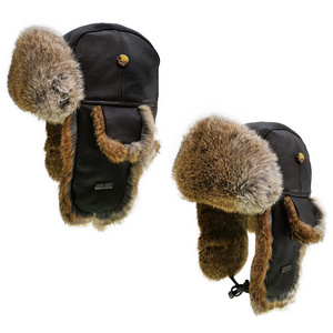 A232 FUR WINTER Wholesale Russian Rabbit Fur Warm Trooper Winter Ear Flap Cap high quality wool and leather hat