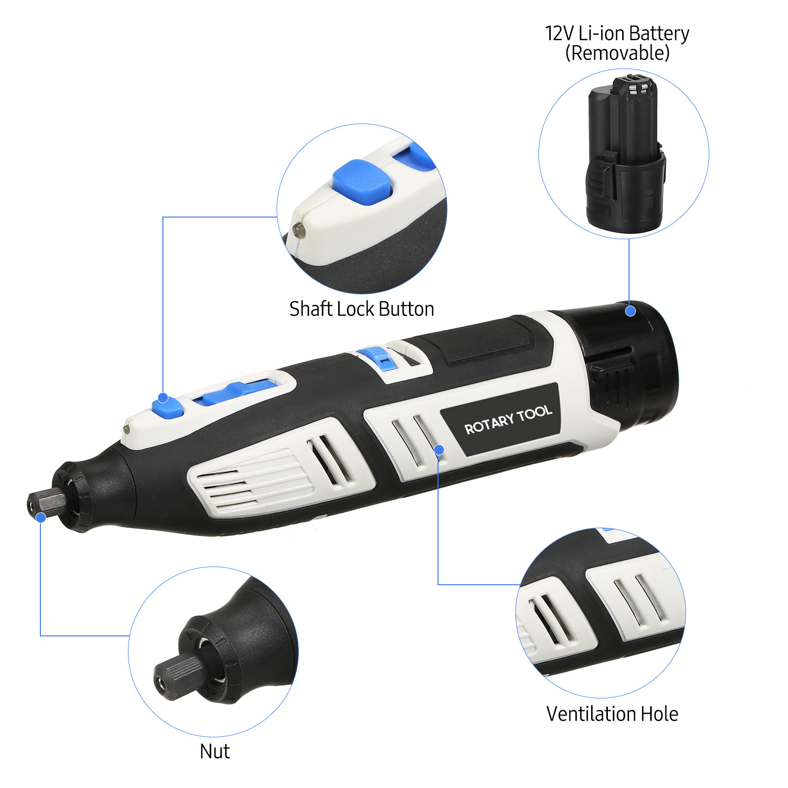 200pcs  12V 1.5Ah Milling Polishing Mini Cordless Rotary Tool Kit Grinder Drill Variable Speed  Engrave Pen Carve Tool Set