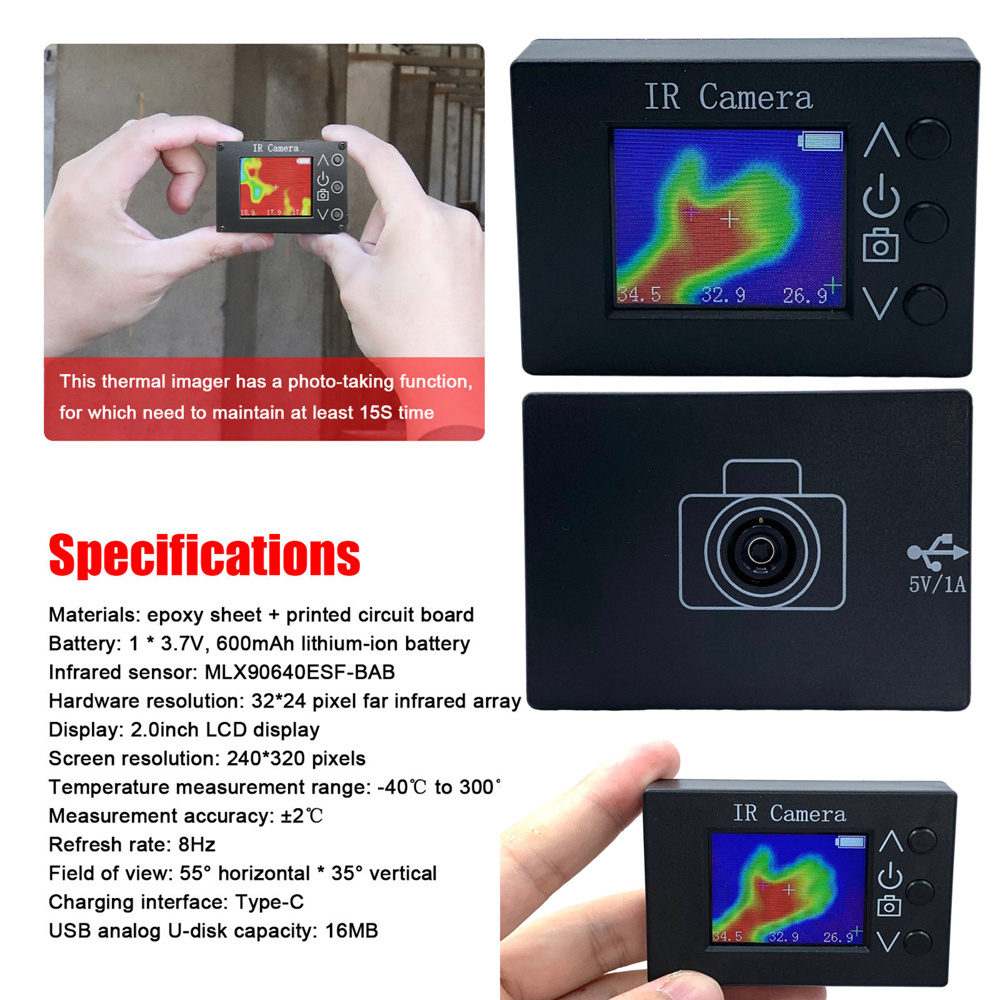 32 * 24 Pixel Infrared Sensors Thermal Imager 1.8inch LCD Display Camera -40 to 300C Temperature Measurement Instrument