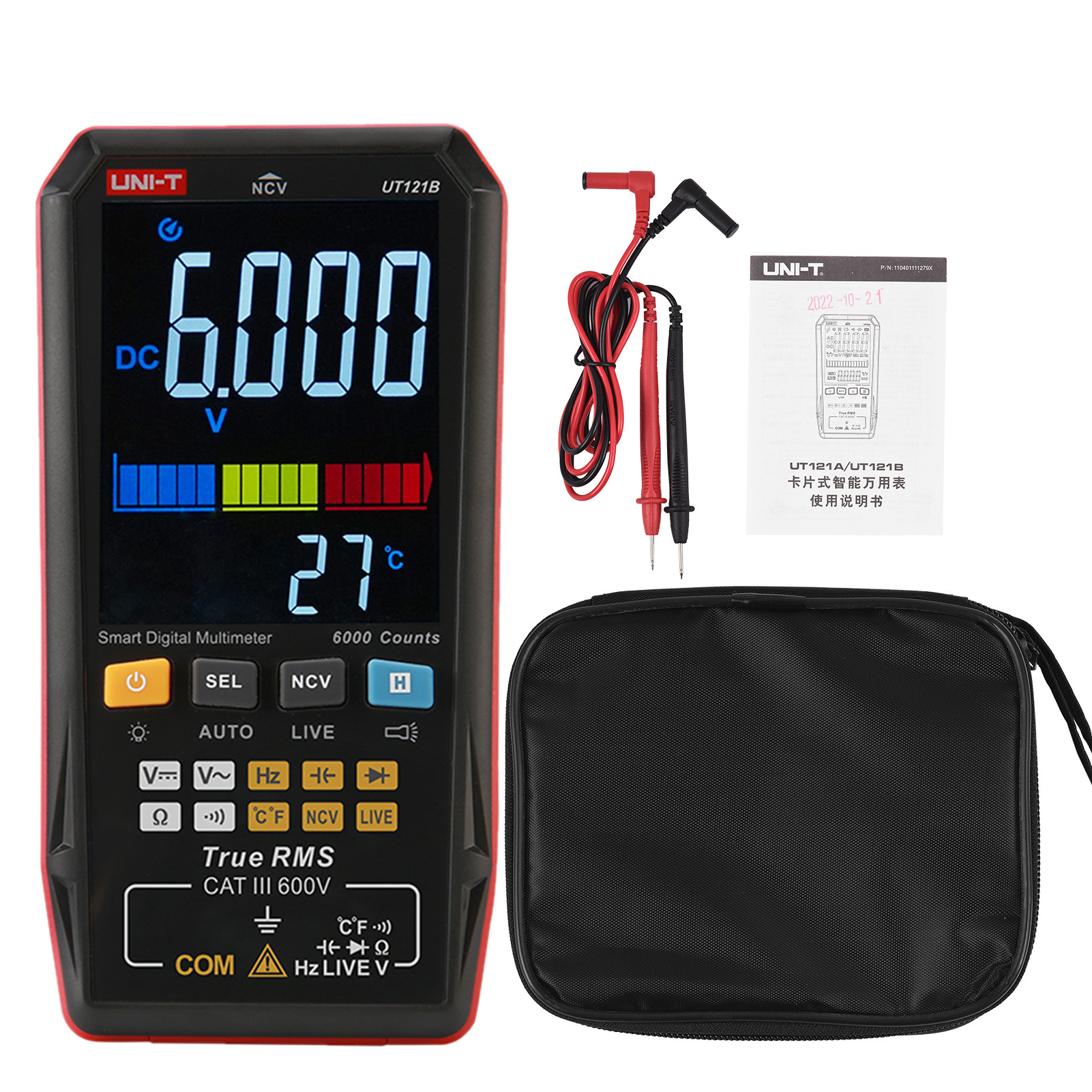 UNI-T UT121B Smart Digital Multimeter Mini Portable Universal Tester Voltmeter with Flashlight 3.3-inch LCD Backlight