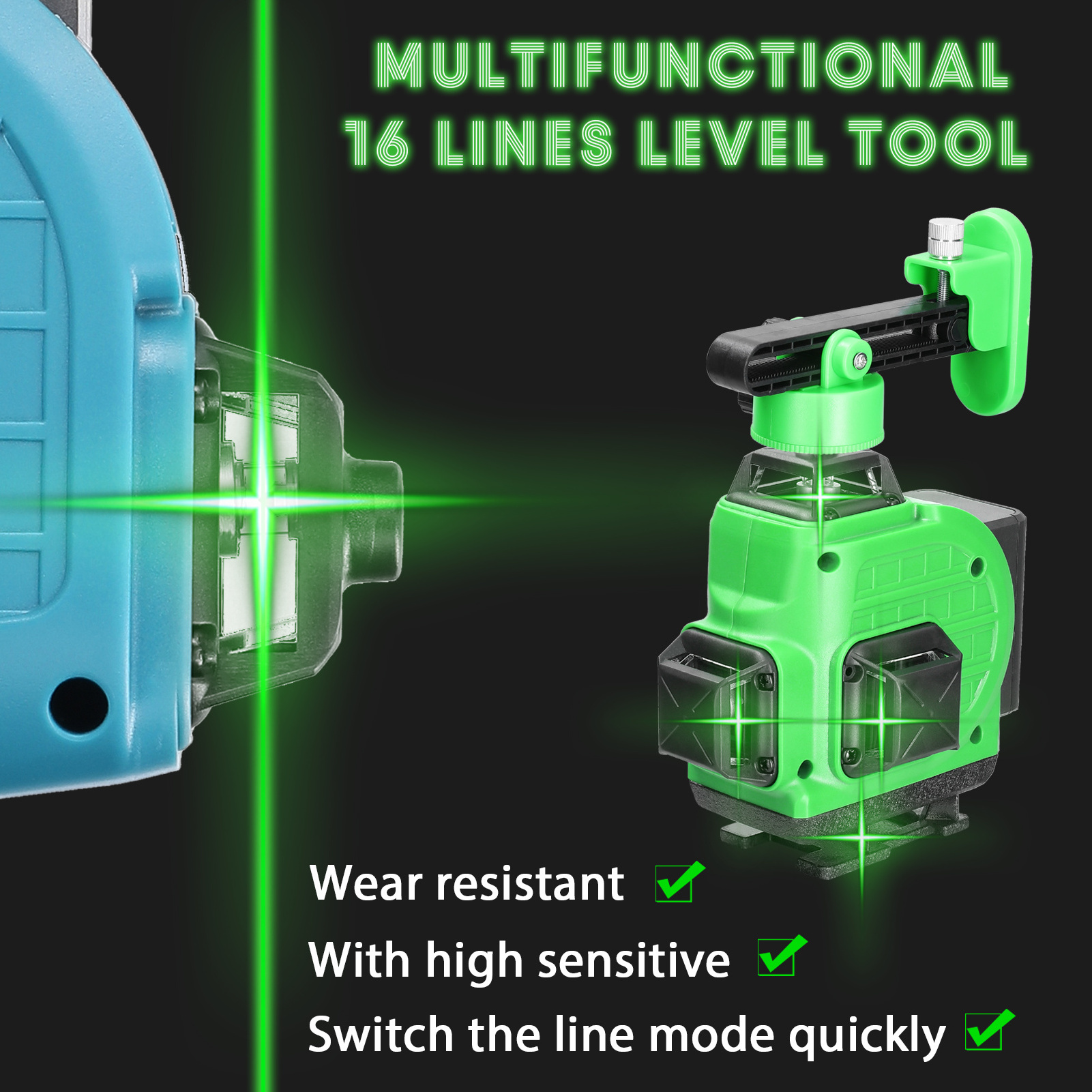 Multifunctional 16 Lines Laser Level Self-leveling Machine Rechargeable Lithium Battery Leveling Tool Tools Set