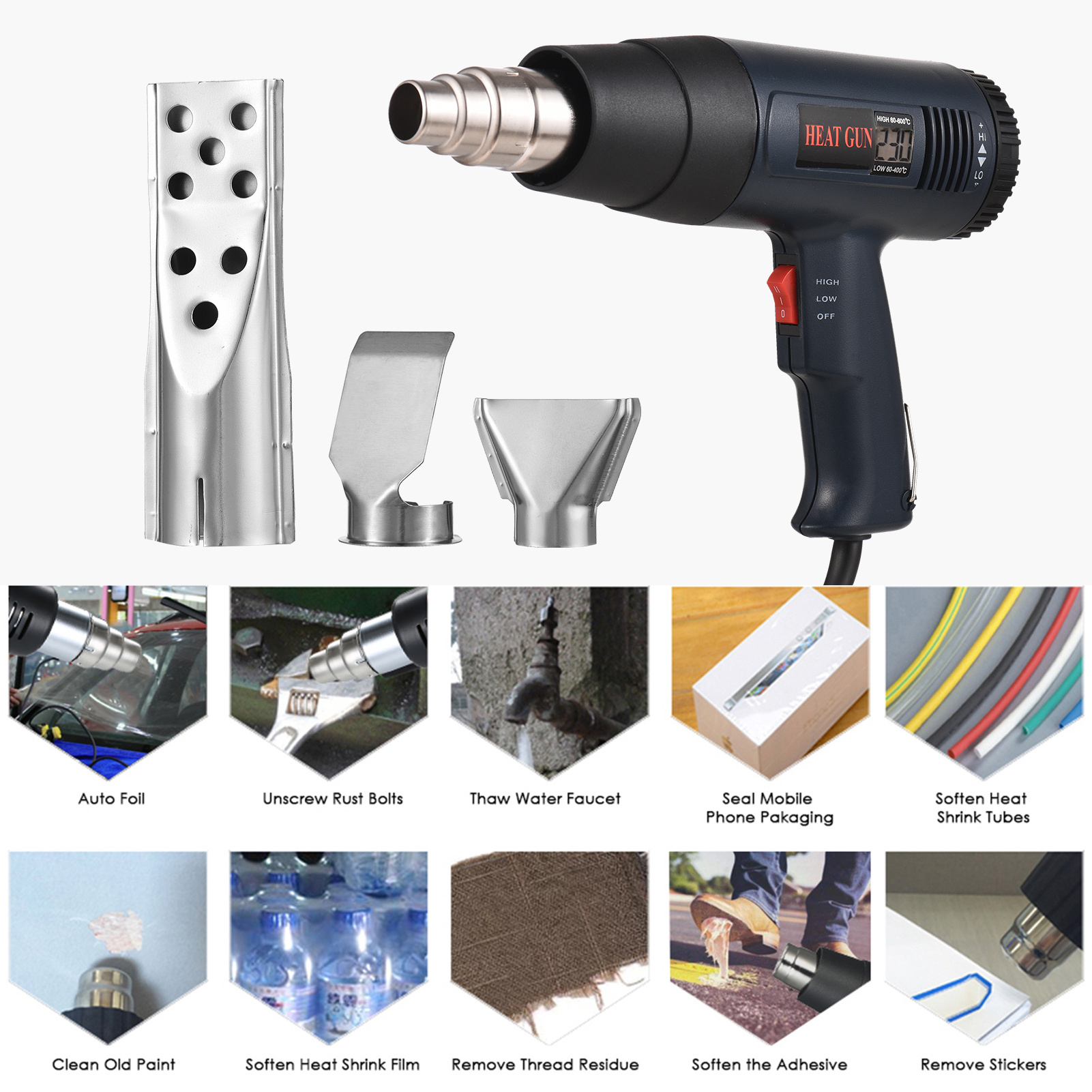 1800W Electric Adjustable Temperature Industrial Hot Air Gun LCD Digital Temperature-controlled Handheld Blower Heat Gun Tool