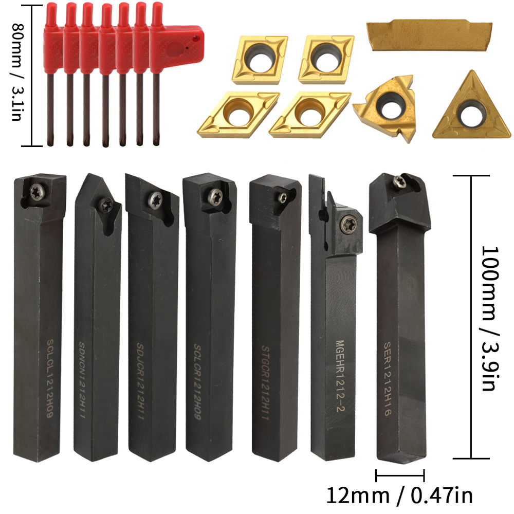 21PCS 12mm Multifunctional Solid Carbide Inserts Holder Boring Bar With Wrenches For Lathe Turning Tools