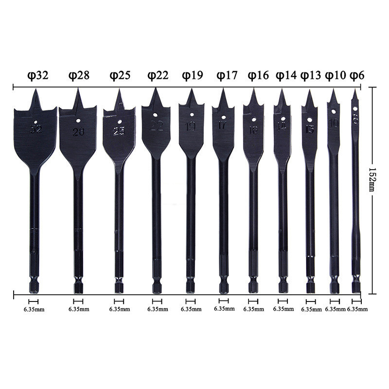 6-32mm 11 Pieces Set Flat Wood Spade Drill Bits