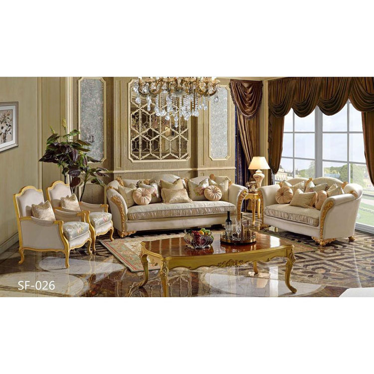 Wooden Sectionals Loveseats Set Furniture Hand Carved Flower Floor Royal Luxury Fabric Sofa