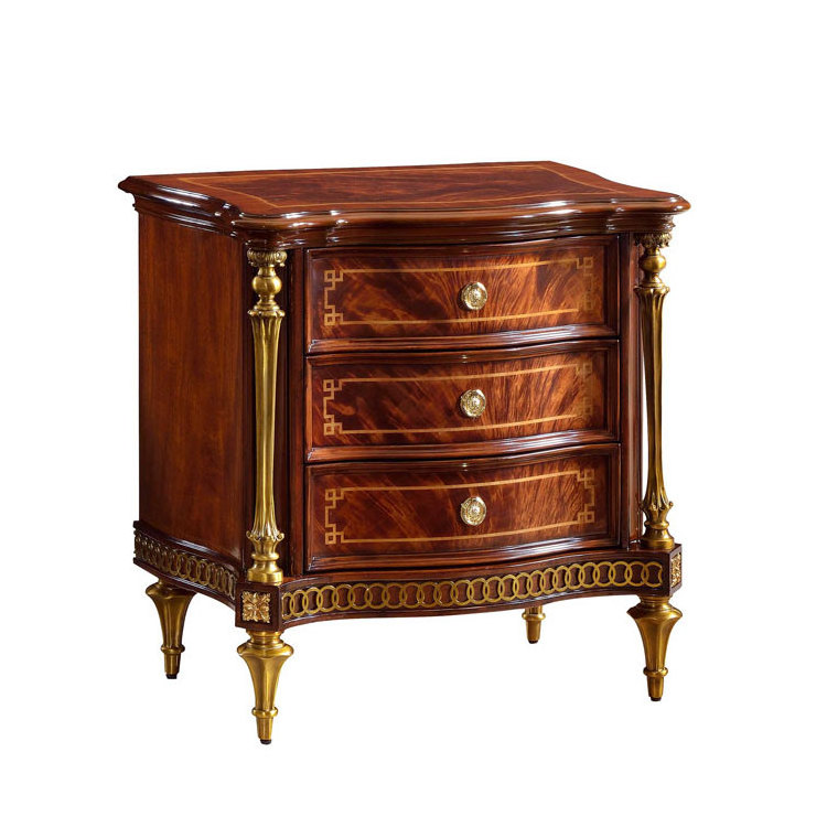 New design british antique royal classic queen size solid wood bedroom furniture with bedside table