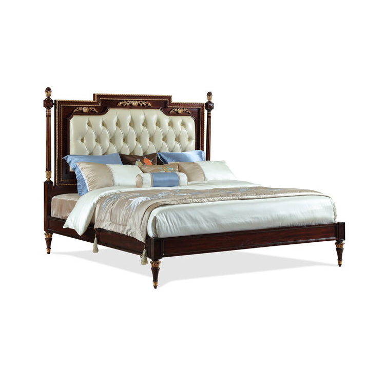 New design british antique royal classic queen size solid wood bedroom furniture with bedside table