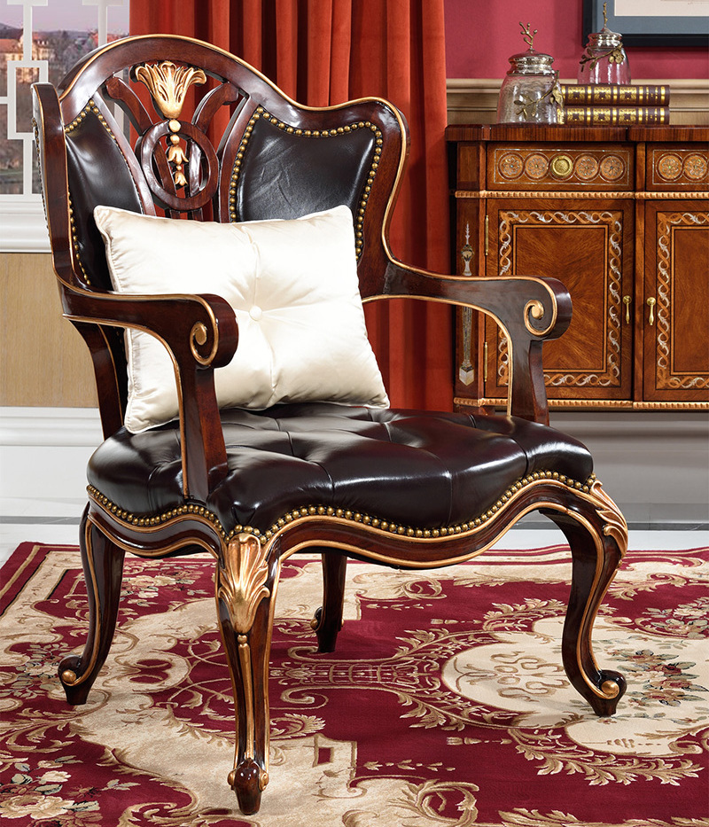 Best selling classical hand carved wooden master chair  leather leisure chair