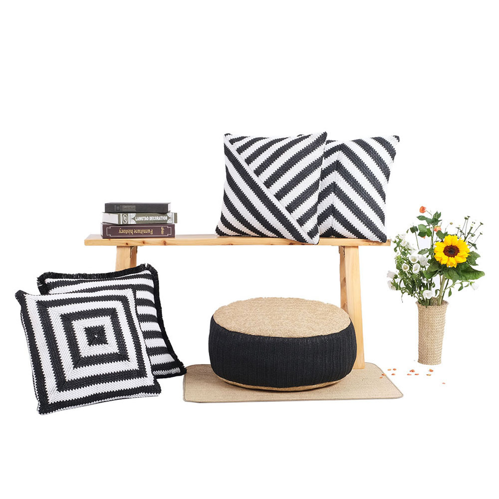 Eco-friendly Material Braided Floor Cushion Wholesale Sofa Floor Cushion Pillow fashion black and white striped cushion