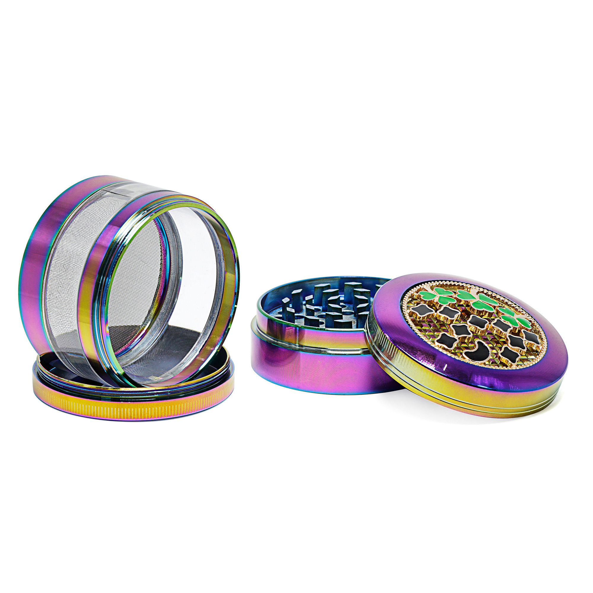 63MM 4 layers zinc alloy clover flower metal smoke grinder custom logo grinders in ready to ship  7810