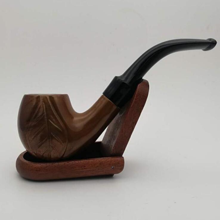 Mettle Wholesale Cheap Leaf Pattern Retro Curving Round Chamfer Diameter Bakelite Cigarette Smoking Pipe