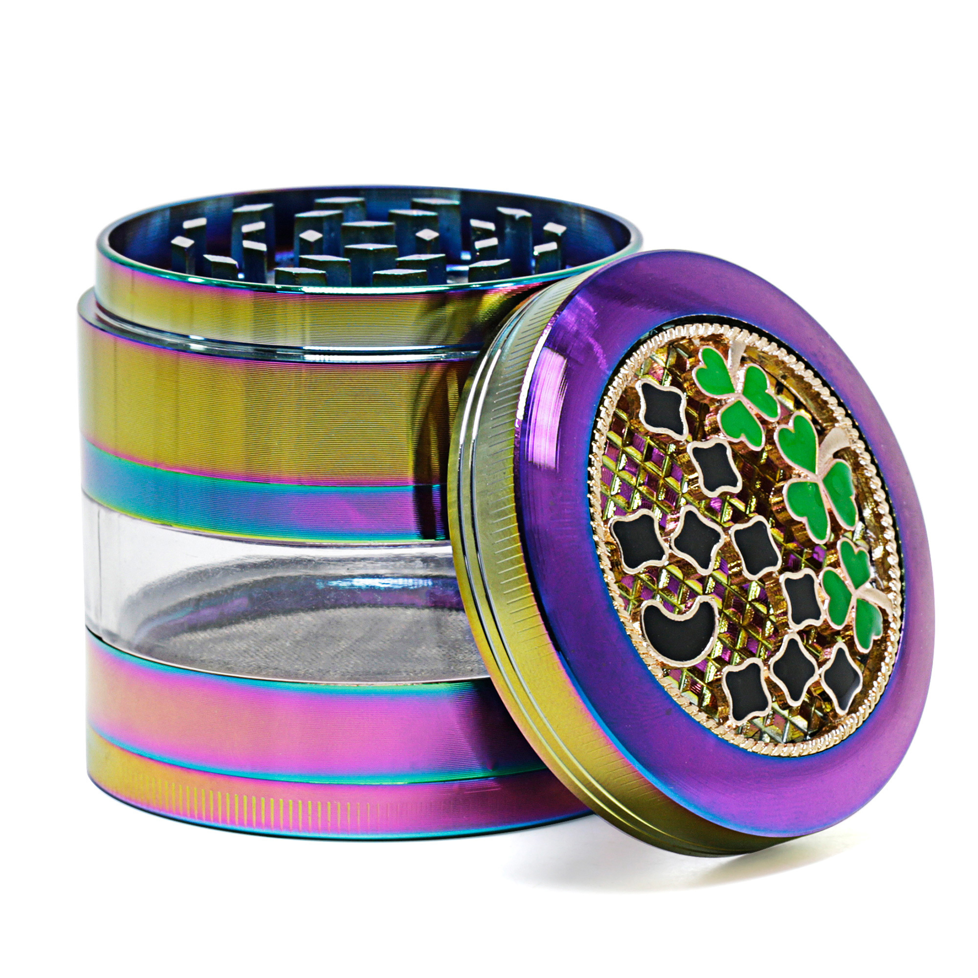 63MM 4 layers zinc alloy clover flower metal smoke grinder custom logo grinders in ready to ship  7810